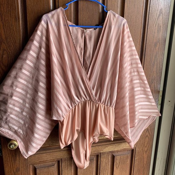 Charlotte Russe Tops - Charlotte Russe pink striped deep v bodysuit